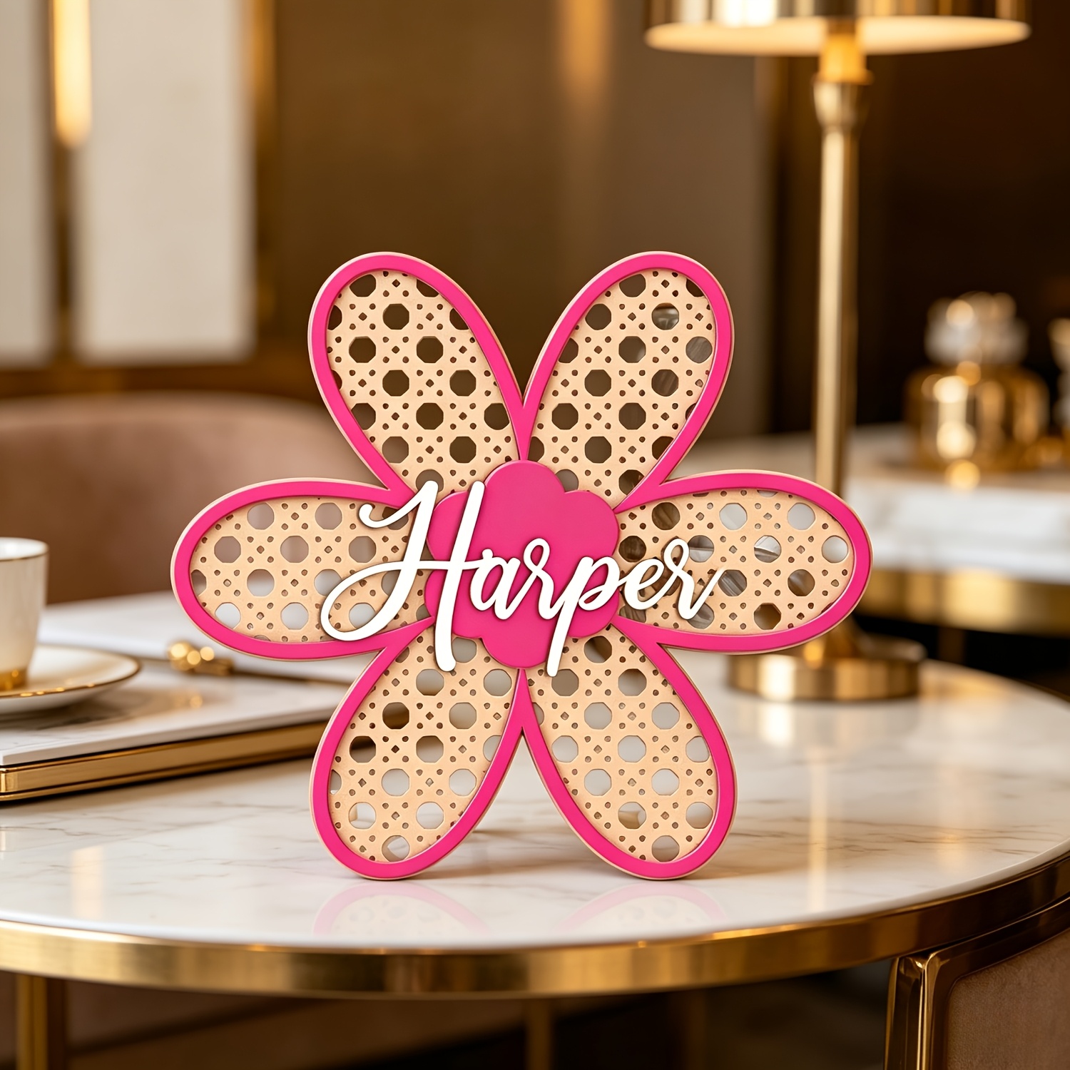 Baby Nursery Name - Personalized Boho Rattan Flower Name Sign,