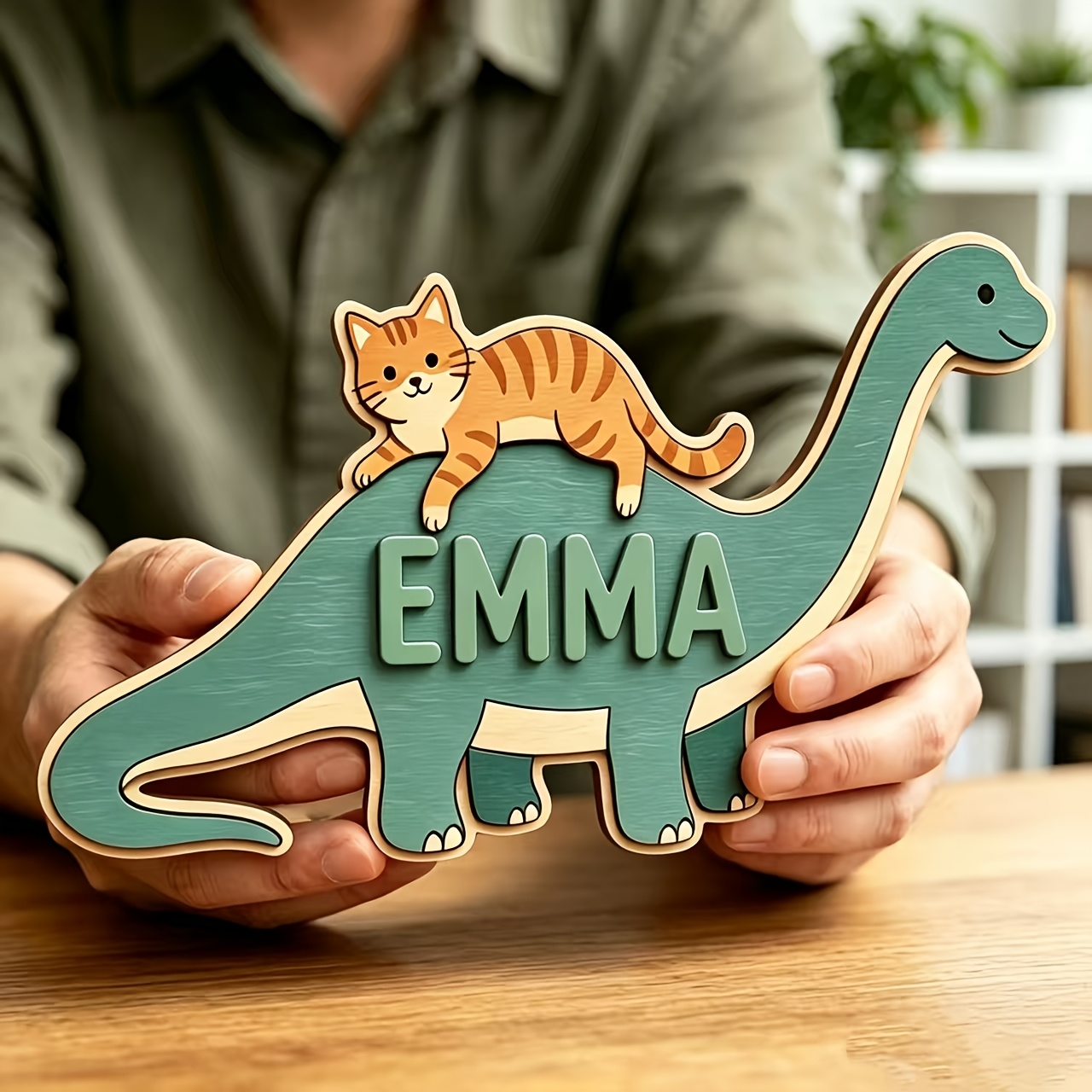 Baby Nursery Name - Personalized Cat Riding Dinosaur Name Room