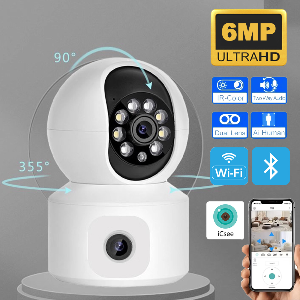Baby Monitor Split Screen - 6MP ICSEE WiFi IP Camera Dual