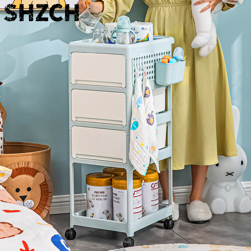 Baby Nursery Cart - Cream Mobile Storage Cart,Multi-Layer Rolling Organizer