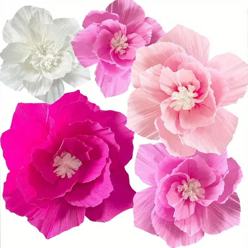 Baby Nursery Furniture Sets - 5Pcs Pink Paper Flower, Artificial Crepe