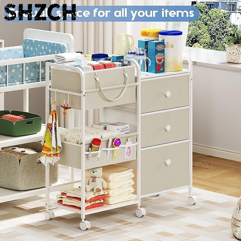 Baby Nursery Cart - Large Capacity Baby Diaper Organizer Cart