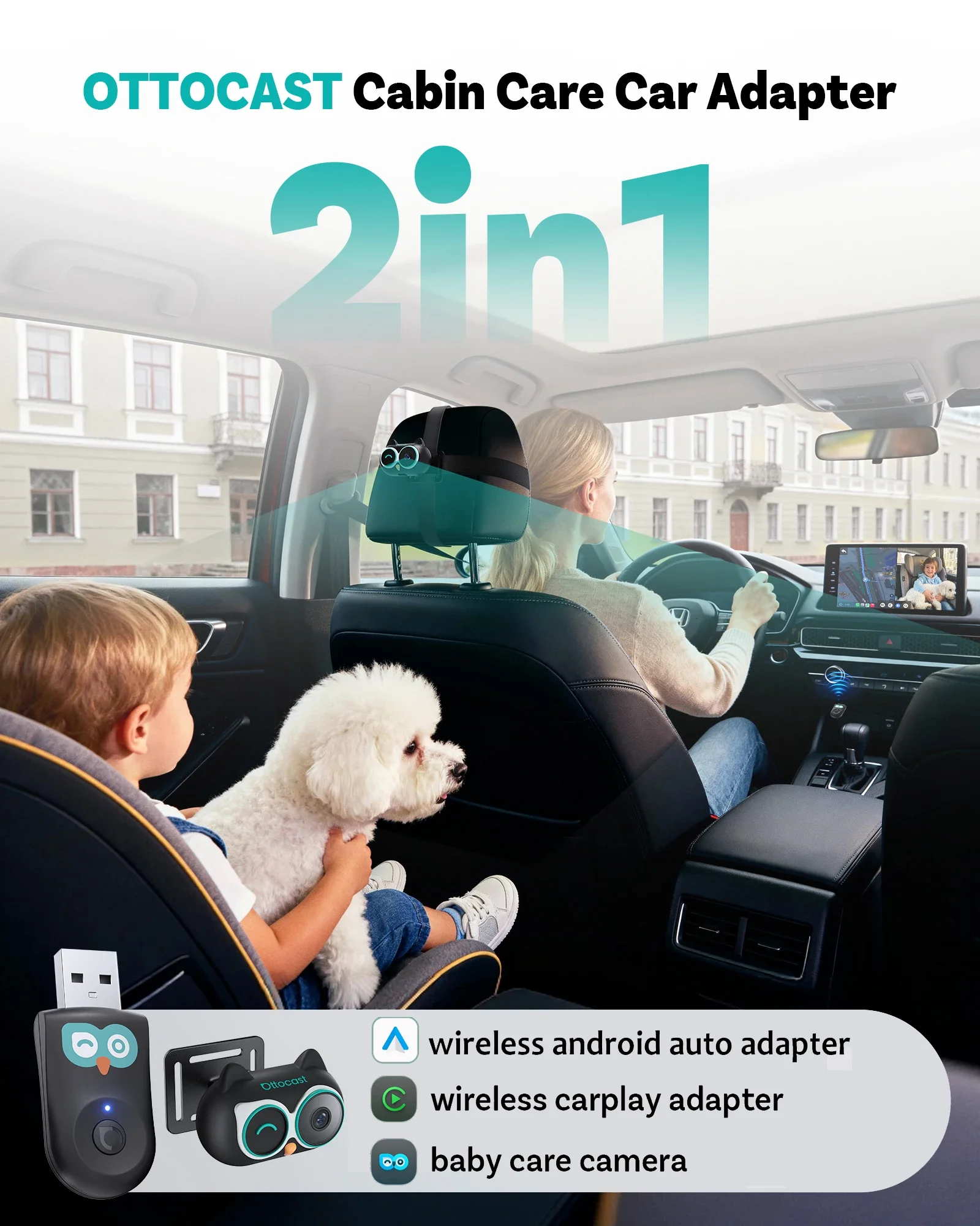 Baby Monitor Split Screen - OTTOCAST Cabin Care Wireless CarPlay Adapter