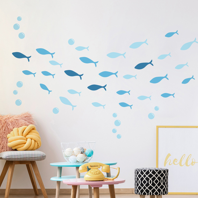 Baby Nursery Furniture Sets - 42pcs/set Blue Fish Vinyl Wallsticker for