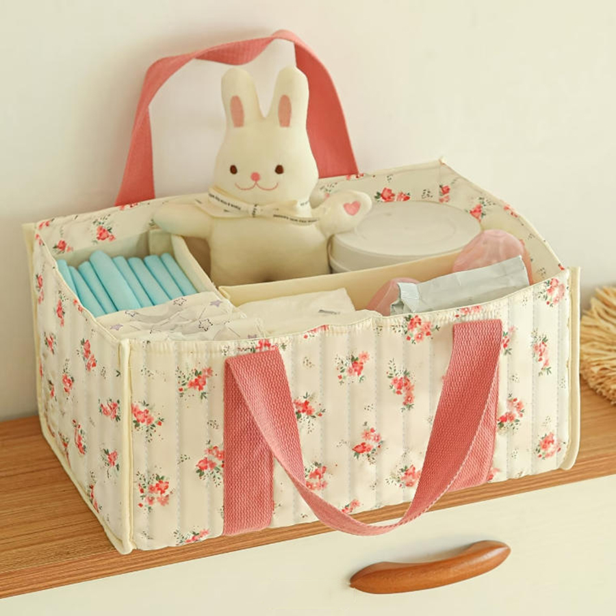 Baby Nursery Essentials - Floral Diaper Caddy Organizer, Portable Nursery