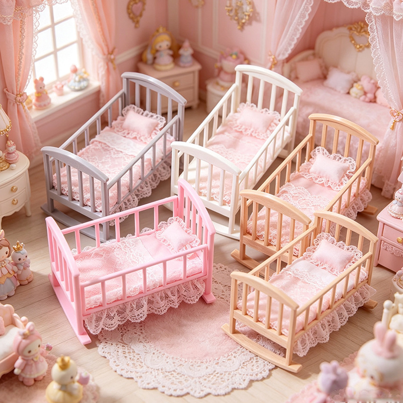 Baby Nursery Furniture Sets - 1:12 Dollhouse Mini Baby Crib Rocking