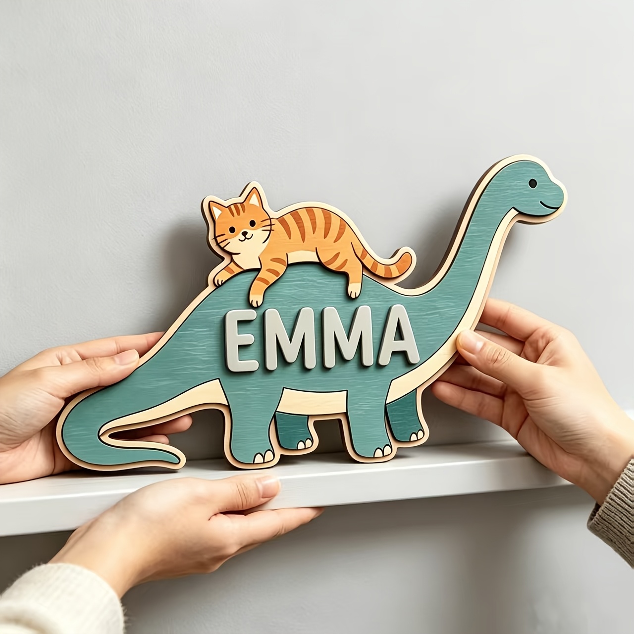 Personalized Cat Riding Dinosa - Baby Nursery Name review and price