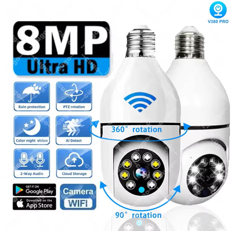 8MP E27 Bulb Surveillance Came - Baby Monitor Split Screen review and price