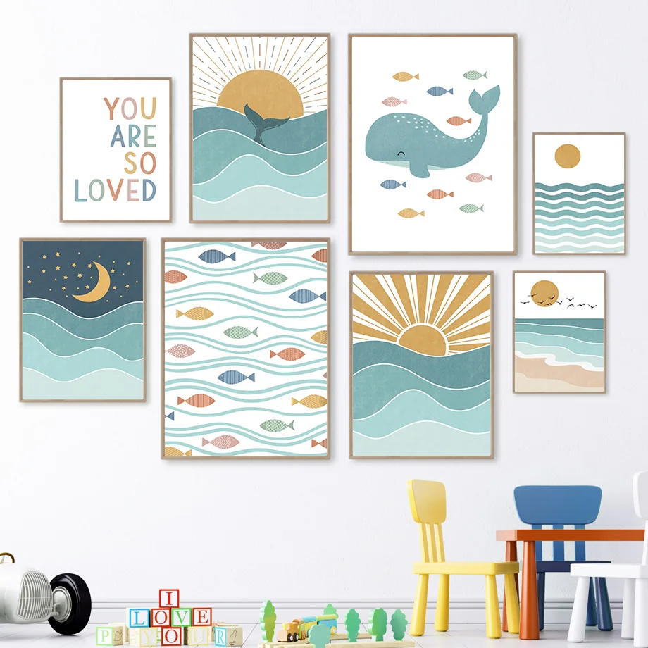 1pc frameless Fish Whale Seagu - Baby Nursery Quotes Wall Art review and price