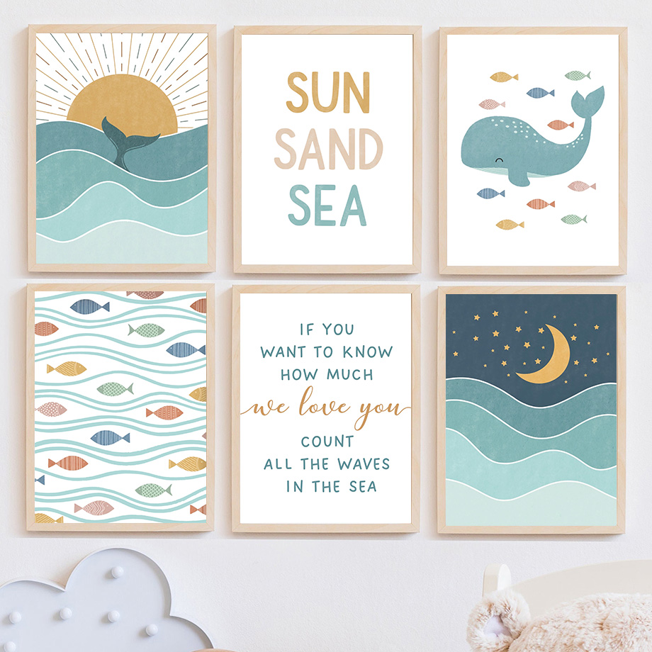 1pc frameless Fish Whale Seagu - Baby Nursery Quotes Wall Art review and price